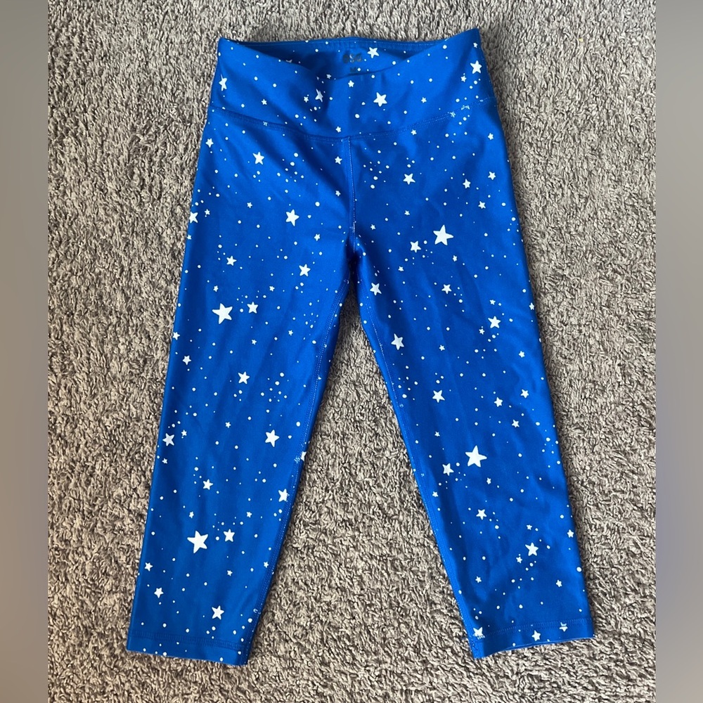 DSG girls blue & white star leggings cropped size medium (10-12) stretchy yoga